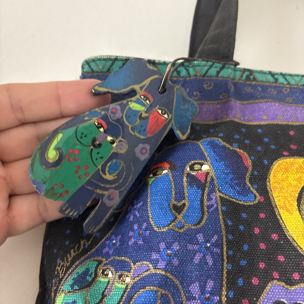 Dogs & Doggies Laurel Burch Small Canvas Purse Tote Multicolor Handbag - Picture 5 of 13